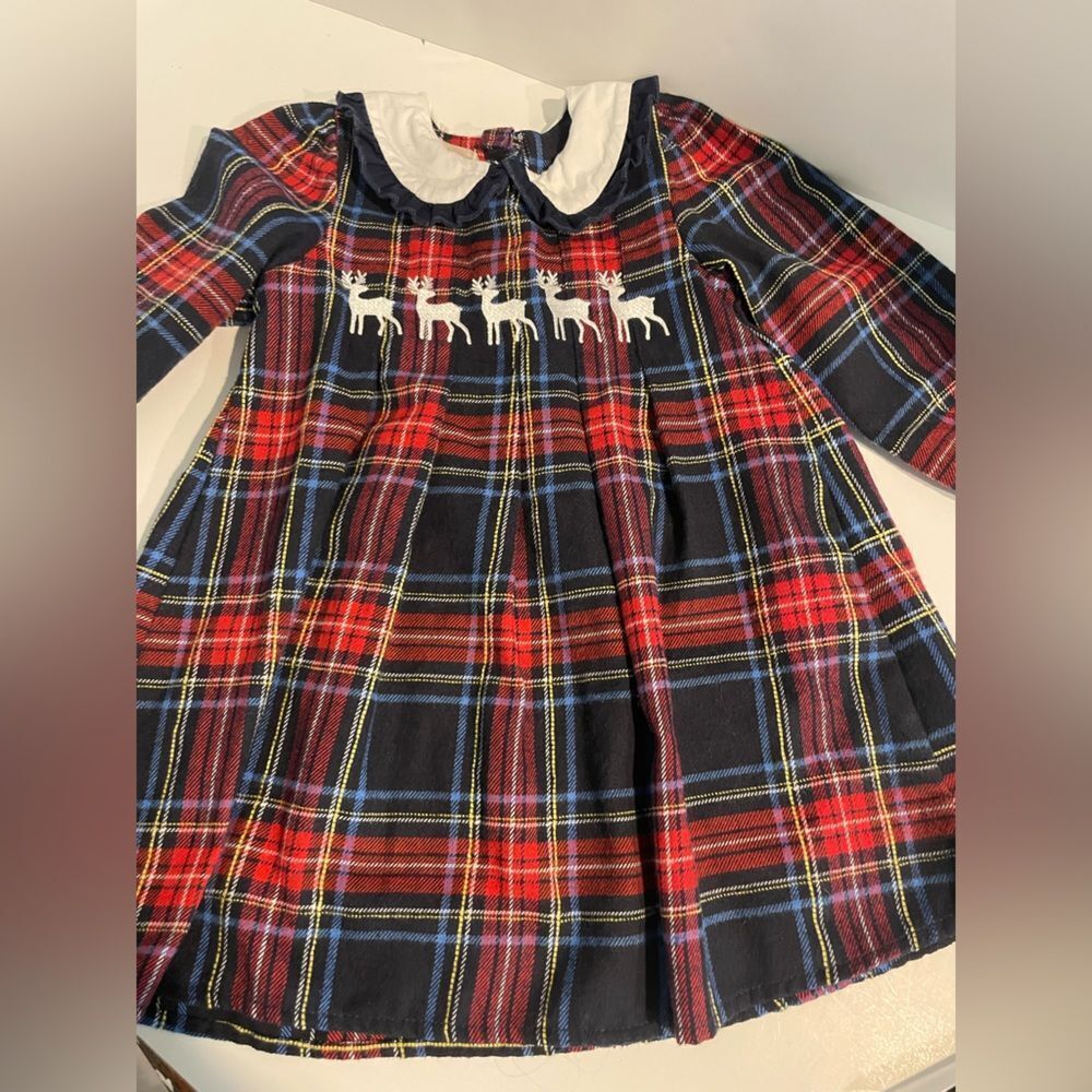 Marie Nicole Cotton Plaid Reindeer Christmas Dress Size Small (2 years)
